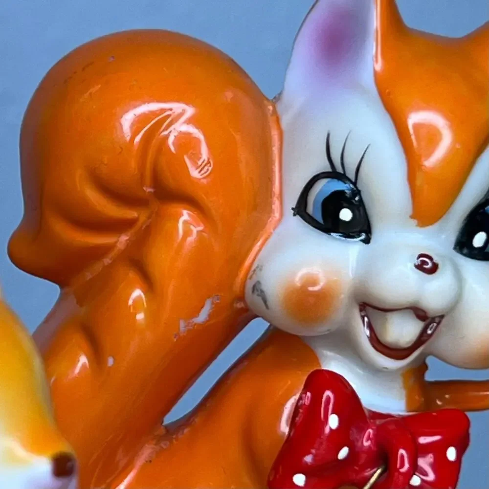 Vintage Mid Century 50 60s Chain Squirrels Arnant Orange Japan Kitchy